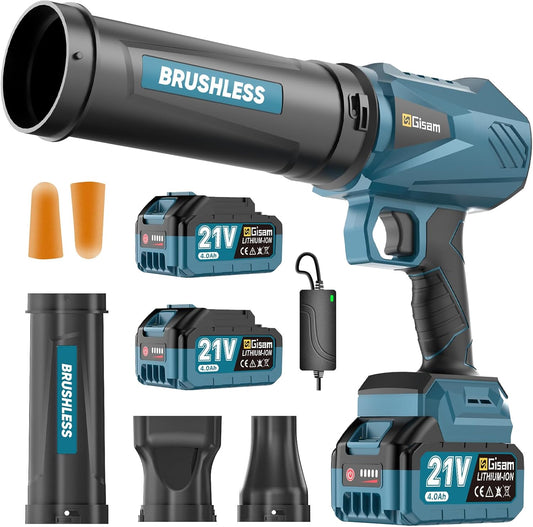 Accu-bladblazer, borstelloze motor met 2x4.0Ah accu's, bladblazer, luchthoeveelheid 800m³/h, traploos verstelbaar versnellingsbak, 3 sproeiers, 0,82 kg, licht voor tuin, blad, stof & sneeuw'