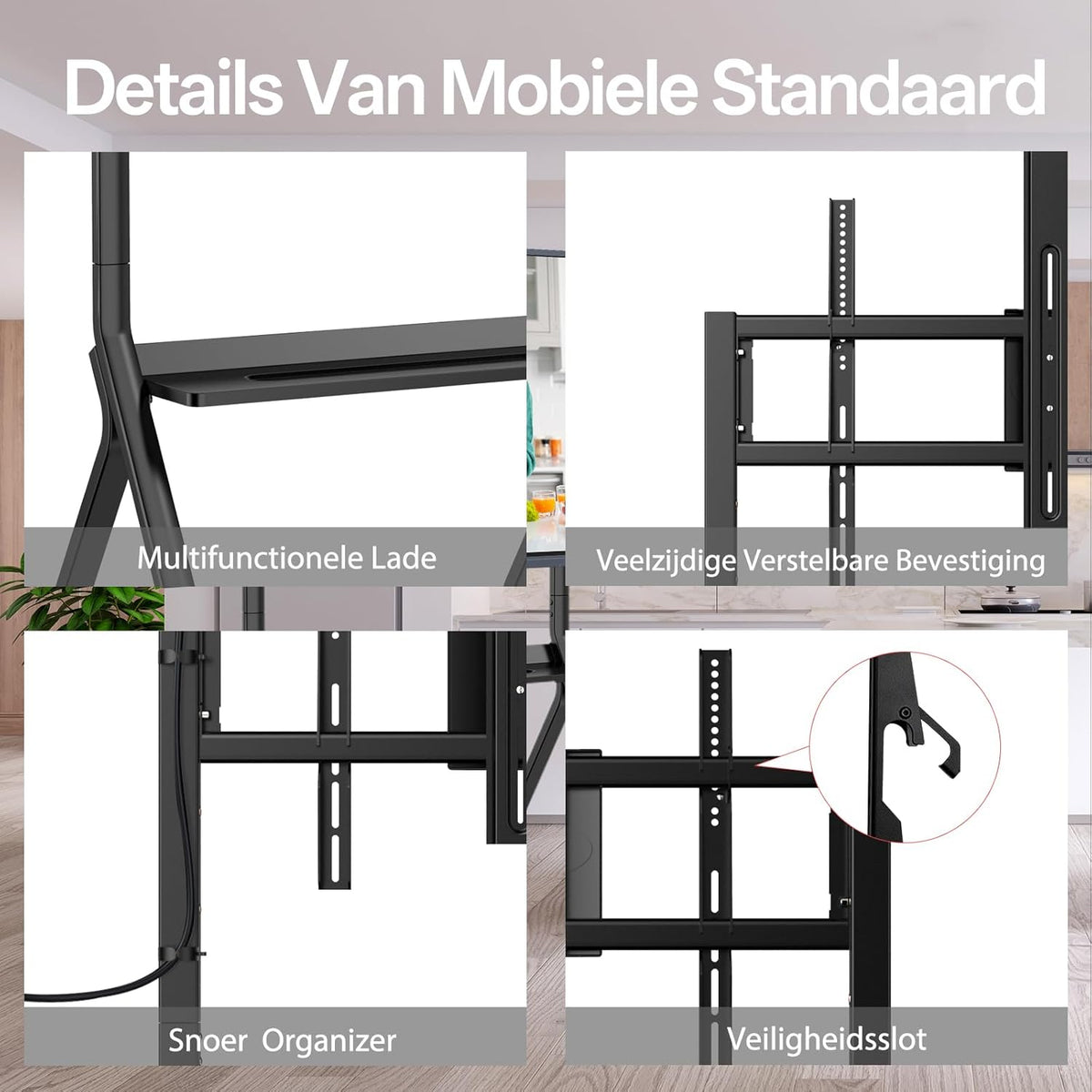 JAV Smart Board Stand voor 47-65 inch Interactief Whiteboard met 360 ° Slotwiel Tot 80 kg voor Moderne Kantoor of Klaslokaal