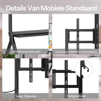 JAV Smart Board Stand voor 47-65 inch Interactief Whiteboard met 360 ° Slotwiel Tot 80 kg voor Moderne Kantoor of Klaslokaal