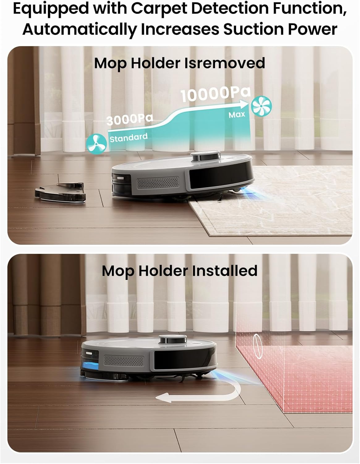 Lefant M2S Plus Stofzuigerrobot met station, 10.000 Pa, automatische stofstofzuiger, obstakelvermijding, 240 minuten, ideaal voor dierenharen, tapijten, harde vloeren, verbonden met Alexa/app