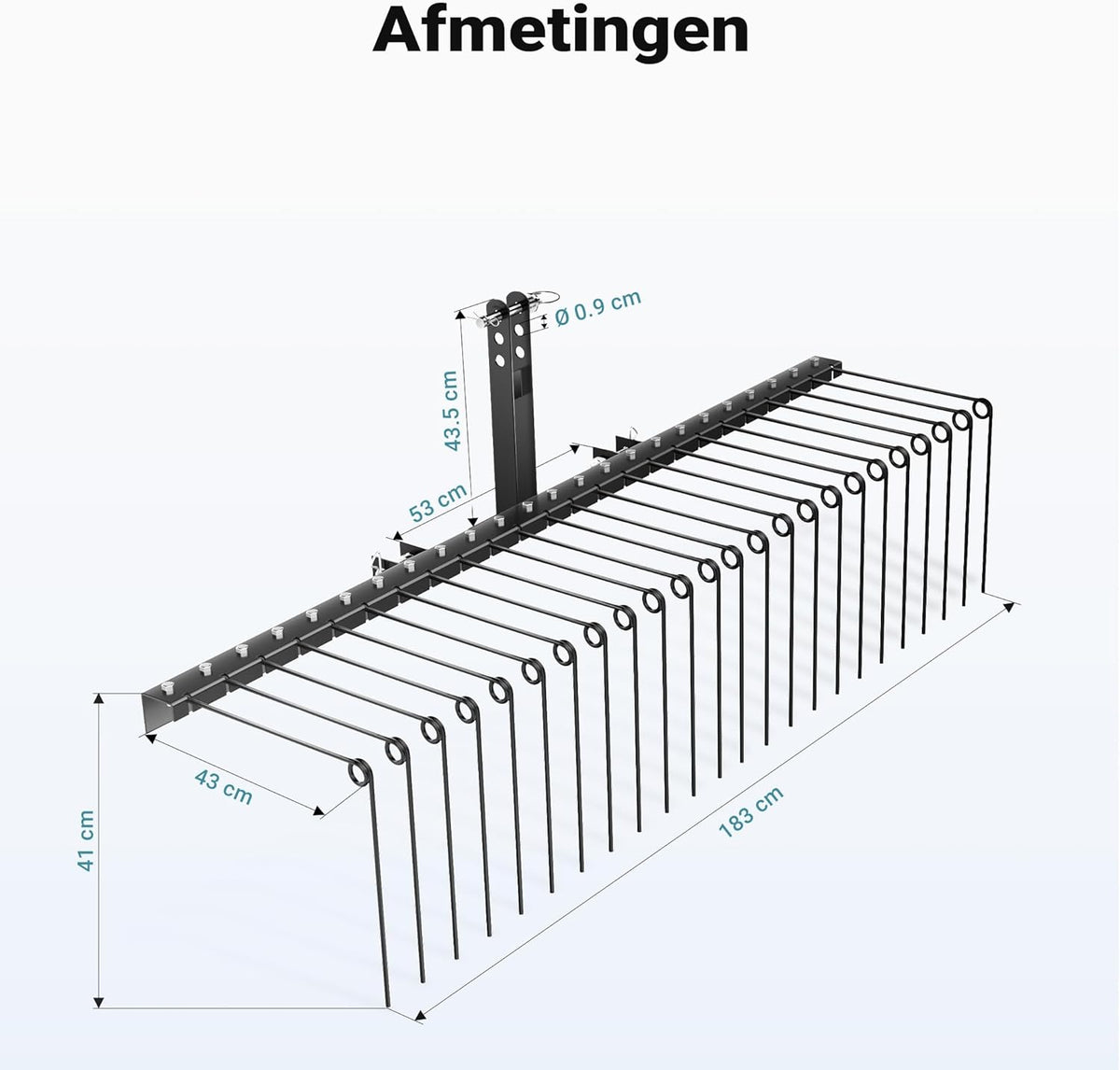 Wiltec verticuteermachine 183 cm voor zitmaaiers, gazonbeluchter met 24 spiraalveren, verticuteer voor het beluchten van gazons, verticuteerhark als mosverwijderaar