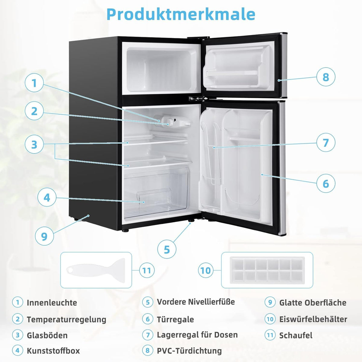 FANTASK 90 l vriezer met 27 l vriesvak, koel-vriescombinatie koelkast, mini-staande koelkast (grijs) [energieklasse E] - QUORE