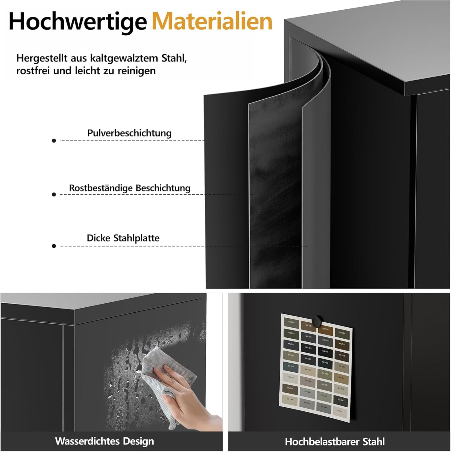 Dossierkast, multifunctionele kast, kantoorkast met 2 deuren, kast afsluitbaar, opbergkast van staal, kast afsluitbaar, 2 in hoogte verstelbare planken voor kantoor, garage (zwart, 90 x 80 x 40)