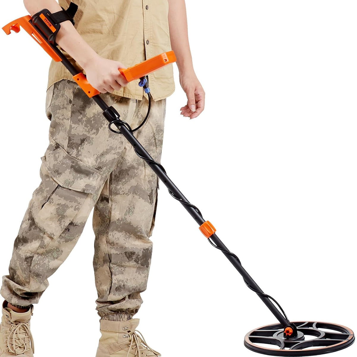 VEVOR Metaaldetector, zoekspoel, 30,5 cm, oplaadbaar, 99-127 cm, LCD-scherm, waterdicht, IP68, 7 modi, DSP-chip, bluetooth, voor goudzoeken, schattenjacht, zwart/oranje