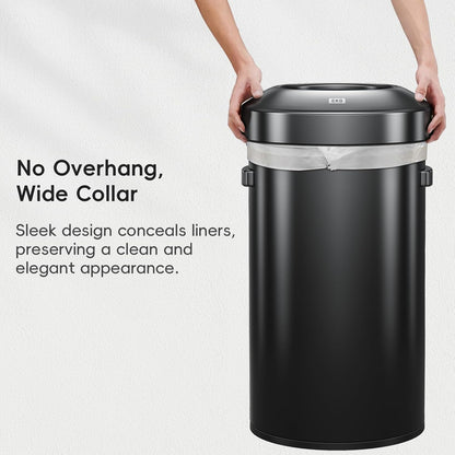 EKO Urban 24 gallon ronde zwarte roestvrijstalen open afvalbak, hoge commerciële prullenbak voor binnen/buiten, extra grote metalen vuilnisbak voor kantoor, restaurant, toilet, 90L