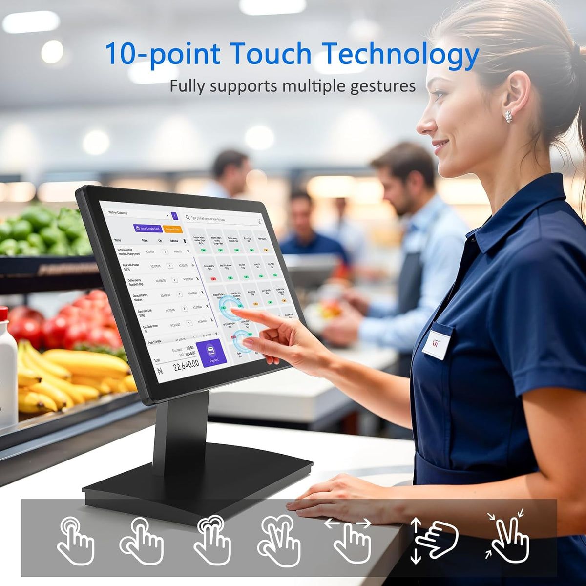 15 inch touchscreen POS-monitor, HDMI/VGA capacitieve schermweergave met zware metalen standaard voor winkels, restaurants, bar, sportschool, magazijn en kassasystemen