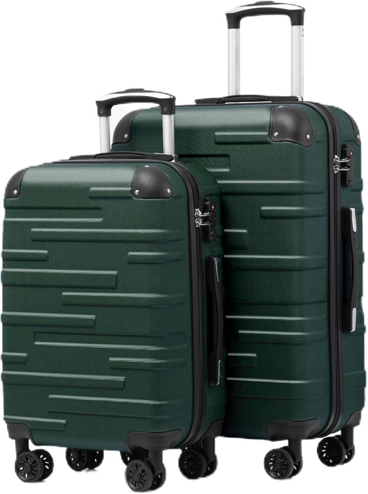 COOLIFE Koffer met harde schaal, rolkoffer, reiskoffer, vergrotende bagage (alleen grote koffer uitbreidbaar), ABS-materiaal met TSA-slot en 4 wielen, donkergroen, Set-2tlg（M+L）, uniseks