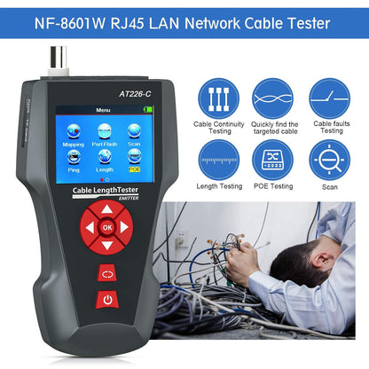 Netwerkkabeltester AT226-C met lcd-display, kabeltester Rj45, RJ11, BNC, PING/POE elektrische kabelplotter 8 telefoonlijn-ID NF-8601W