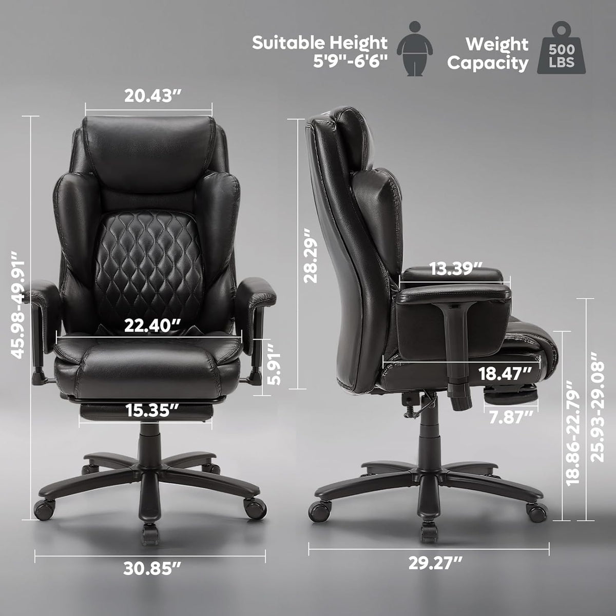 Bestier Bureaustoel, directiestoel met voetensteun, ergonomische draaistoel met verstelbare rugleuning, gaming- en kantoorstoel, stof (mat zwart)