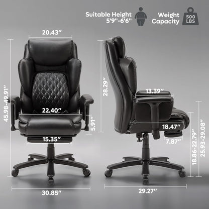 Bestier Bureaustoel, directiestoel met voetensteun, ergonomische draaistoel met verstelbare rugleuning, gaming- en kantoorstoel, stof (mat zwart)