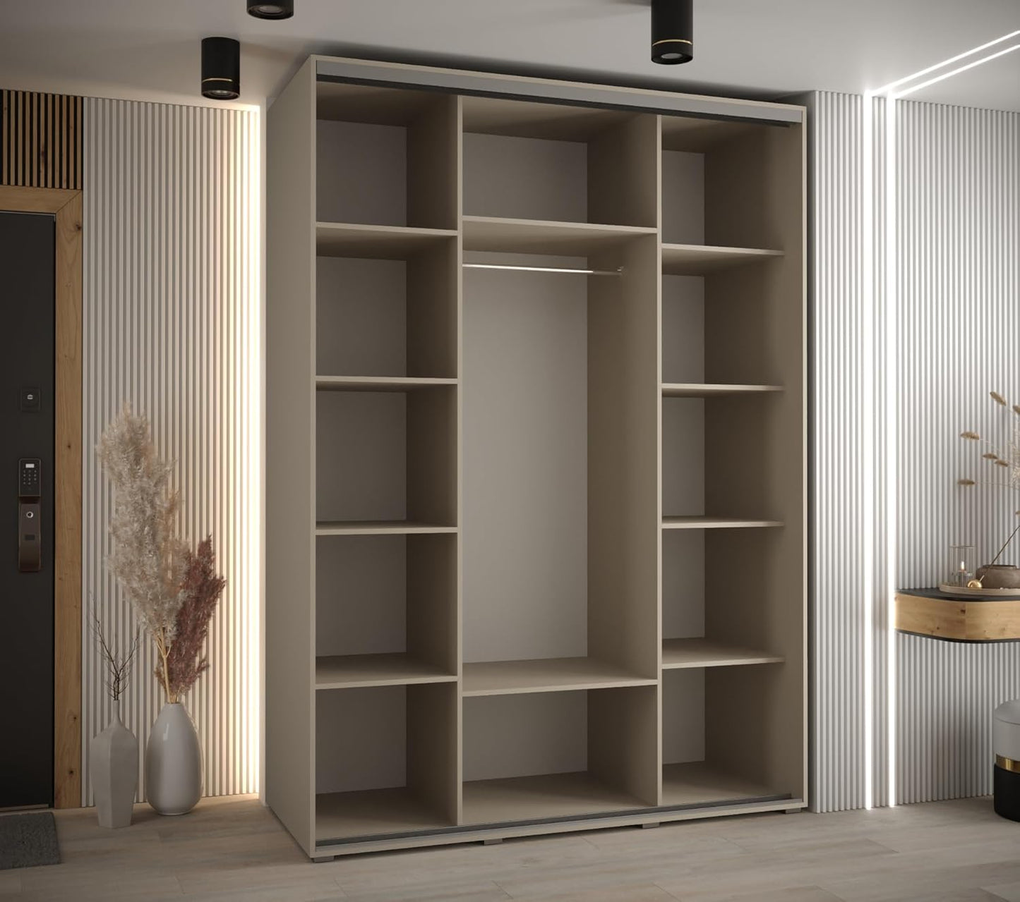 MEBLE KRYSPOL Dakota 11 Wardrobe with Three Sliding Doors - Modern Wardrobe with Mirror, Clothes Rod and Shelves - 235x170x60cm - CashmereSilver - QUORE