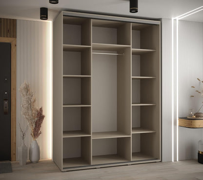 MEBLE KRYSPOL Dakota 11 Wardrobe with Three Sliding Doors - Modern Wardrobe with Mirror, Clothes Rod and Shelves - 235x170x60cm - CashmereSilver - QUORE