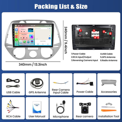 Autoradio Hyundai i20 2008-2012 – Multimedia Systeem – Navigatie Unit – DAB Radio – GPS Speler – Android 13 Besturingssysteem – 8-Kern Processor & Draadloze CarPlay