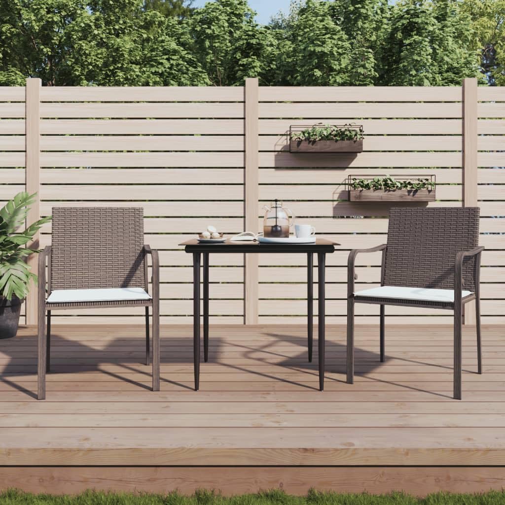 Tuinstoel met kussens van polyrotan, bruin, 2 stuks, frame van weerbestendig staal, voor terras en buiten, design met armleuningen in G-vorm en zitting - QUORE