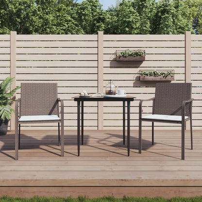 Tuinstoel met kussens van polyrotan, bruin, 2 stuks, frame van weerbestendig staal, voor terras en buiten, design met armleuningen in G-vorm en zitting - QUORE
