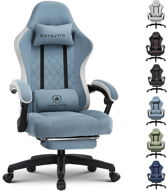 Ergonomische Gamingstoel – Bureaustoel – Computestoel – Kantoorstoel – Werkstoel – Lichtblauw – Brede Zitvlak 20% Groter – Koudschuim Met Pocketveren