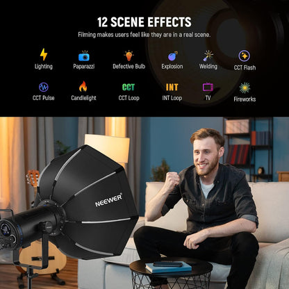 NEEWER CB200B 210 W COB videolicht met 2,4 G/app-afstandsbediening, tweekleurige led-continue verlichting, Bowens Light Photo Studio Mount