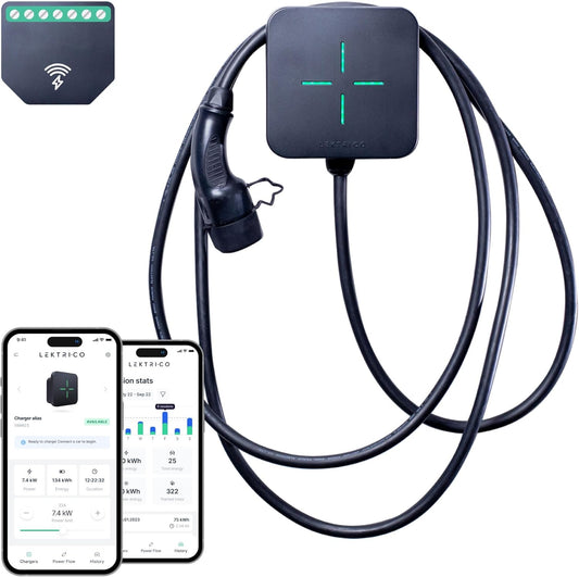 LEKTRI·CO - Oplader voor EV 1P7K V2 - Oplaadstation voor EV 7,4 kW Hybride, Fotovoltaïsche compatibel, eenfasig 230V, stroom 6A-32A - 5m oplaadkabel voor EV - WLAN-verbinding