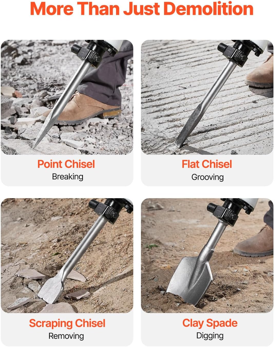 VEVOR Demolition Hammer, 2800 W, Electric Chisel 1200 BPM, Concrete Breaker with 3 Chisels, 1 Clay Shovel, Transport Case, Gloves, Goggles, for Chiseling, Construction, Destruction