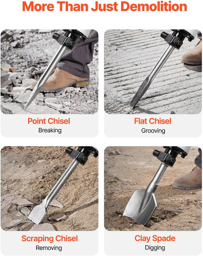 VEVOR Demolition Hammer, 2800 W, Electric Chisel 1200 BPM, Concrete Breaker with 3 Chisels, 1 Clay Shovel, Transport Case, Gloves, Goggles, for Chiseling, Construction, Destruction