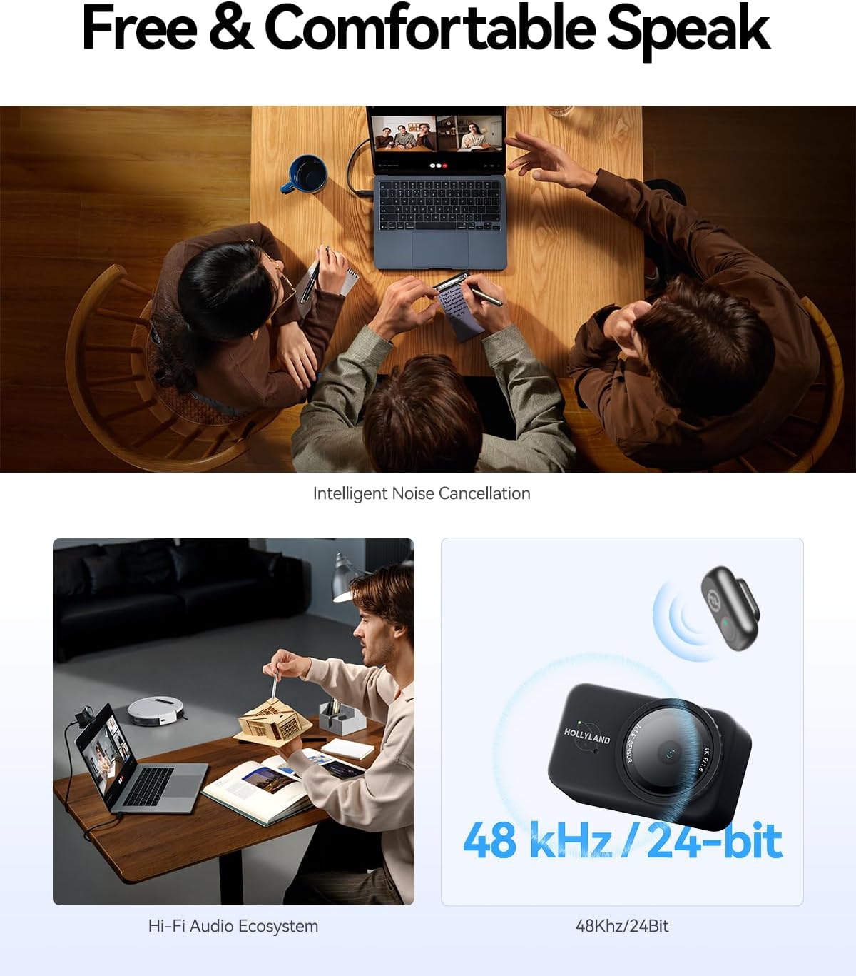 Hollyland Lyra Webcam: UHD 4K Webcam voor PC/Mac, 1/1.5" Sensor, Autoframing, PDAF, HDR - Geschikt voor Live Streaming, Videobellen & Gamen - Werkt met Zoom, Teams, Twitch en Meer (Lark A1+Lyra)