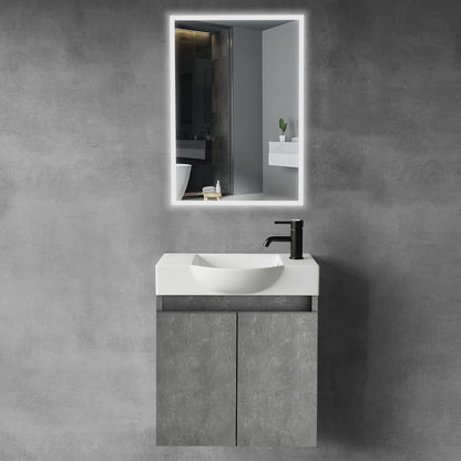 Alpenberger Bathroom Cabinet with Mirror, Bathroom Furniture Set, Sink with Base Cabinet and Bathroom Mirror with Lighting, Bathroom Cabinet with Basin, Basin Cabinet (Cement) - QUORE