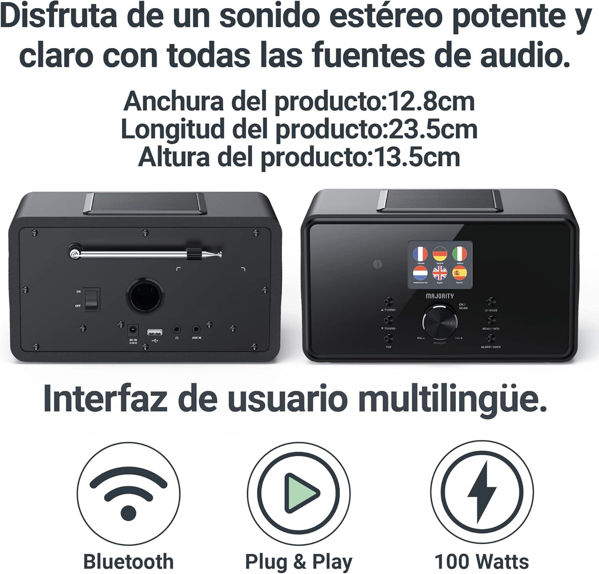 MAJORITY Bard Internetradio, Wifi, DAB Plus-Radio Met Bluetooth, Keukenradio, 100 Watt, 2.1-Luidspreker Met Subwoofer, Afstandsbediening Inbegrepen