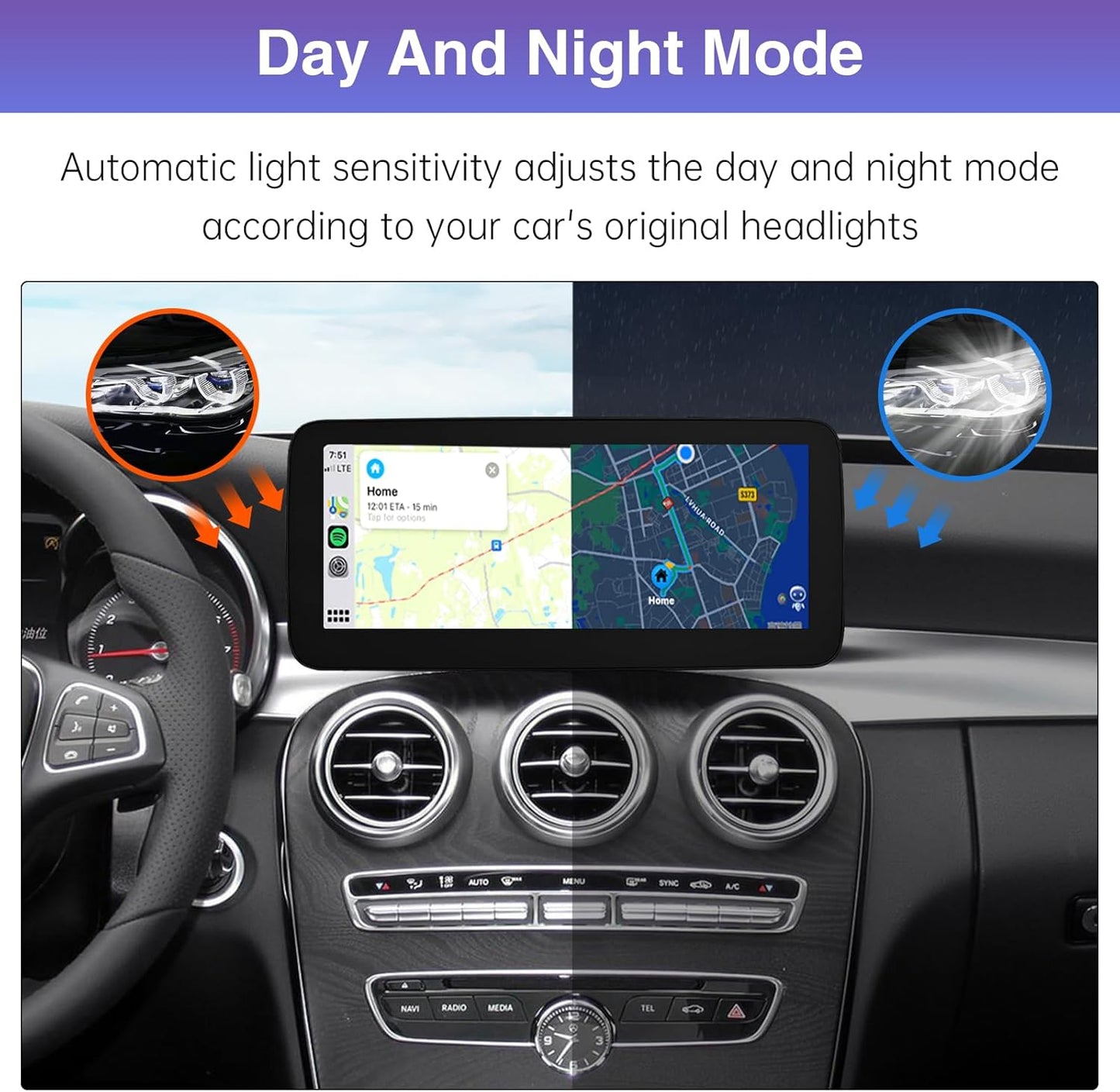 Road Top 10.25 Inch Car Radio Wireless CarPlay Android Car Touch Screen for Mercedes Benz C GLC V Class W205 W447 2016-2018 Year with NTG5.0 System, Support Mirrorlink - QUORE