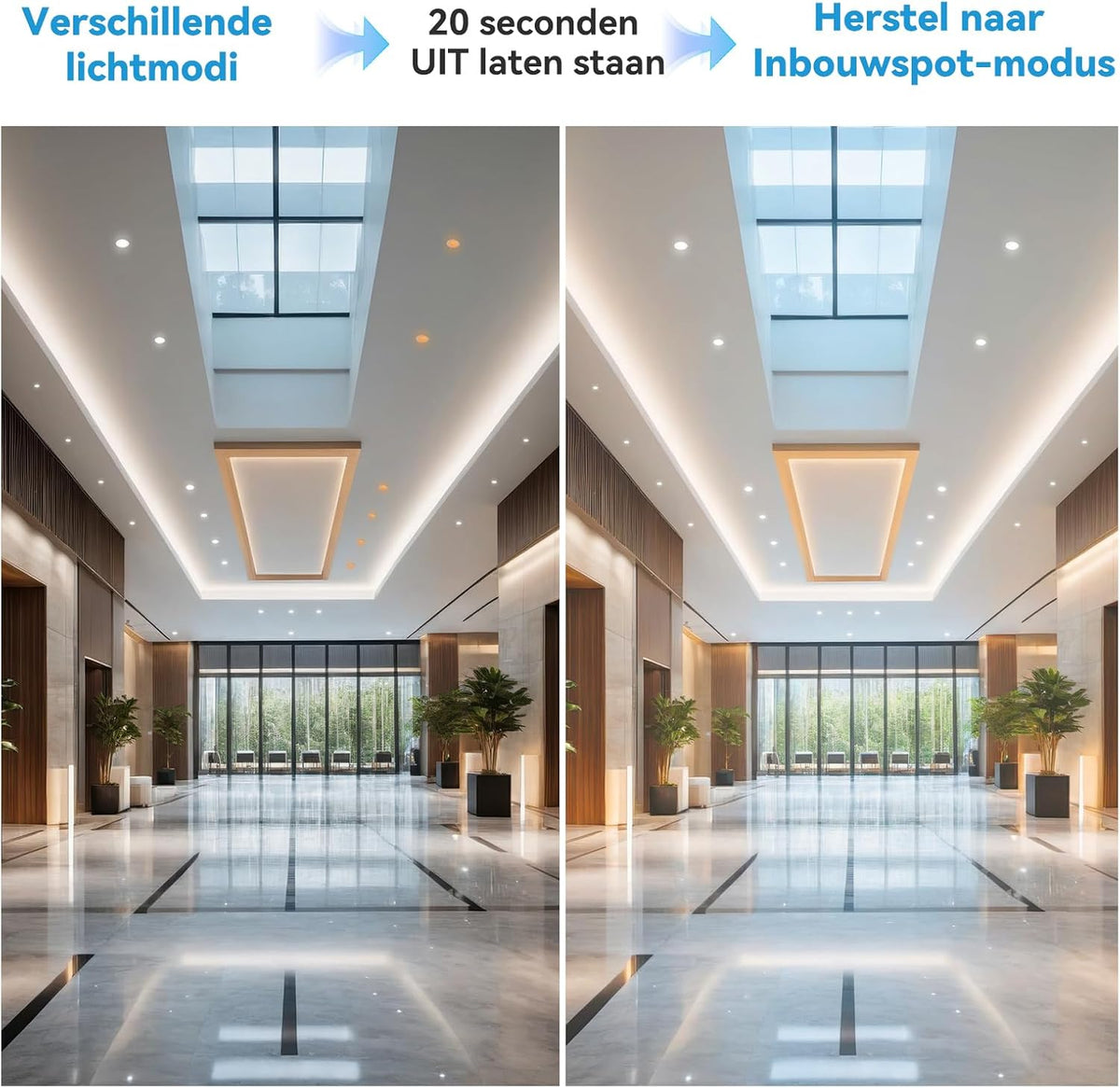 KEELED Inbouwspots voor Plafond, Inbouwverlichting met Nachtlampfunctie, 230V, 6W, 3 kleurtemperaturen 3000K/4000K/6000K selecteerbaar, 70-85mm inbouwgat, 24 stuks