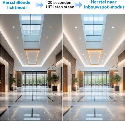 KEELED Inbouwspots voor Plafond, Inbouwverlichting met Nachtlampfunctie, 230V, 6W, 3 kleurtemperaturen 3000K/4000K/6000K selecteerbaar, 70-85mm inbouwgat, 24 stuks