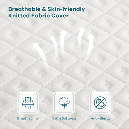 Vesgantti 4 inch traagschuim matrastopper dubbel, gel en bamboe houtskool doordrenkte bedtopper voor koelslaap en drukverlichting, met wasbare hoes - 135 x 190 x 10 cm