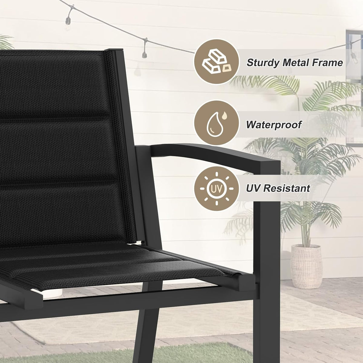 JUMMICO Stapelbare tuinstoel, aluminium frame met comfortabele zitting van textiel, lage zithoogte met armleuningen voor balkon en terras