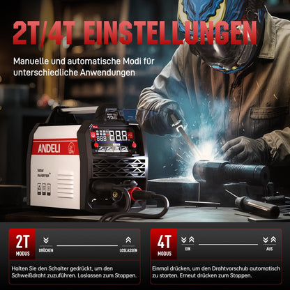 MIG ANDELI 135 A lasapparaat, spanning 220 V, draagbaar zonder gas, multiproces MIG/TIG lift/MMA-stroom, met digitaal led-display, IGBT-invertertechnologie.
