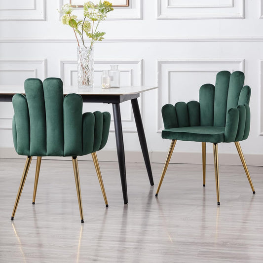 chairus Set of 2 Velvet Dining Chairs Kitchen Upholstered Seat Recliner Bedroom Living Room Accent Chair with Metal Legs (Green) - QUORE