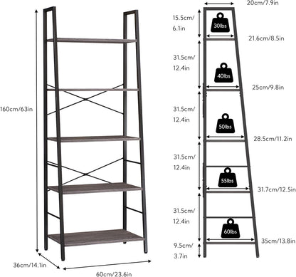 Yusong Boekenplank, ladderplank (grijs, 5 lagen)