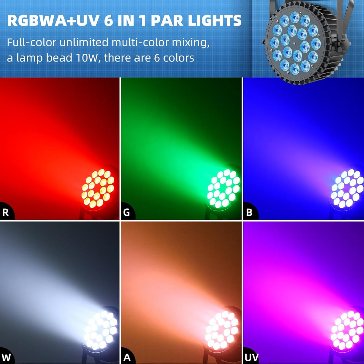 2pcs 6-in-1 LED Par 200W 18 LED Flood Light RGBWA+UV LED Flood Light DMX512 disco light 7/10CH Party Light 4 Control Modes Mode Lighting DJ Light Effect for - QUORE