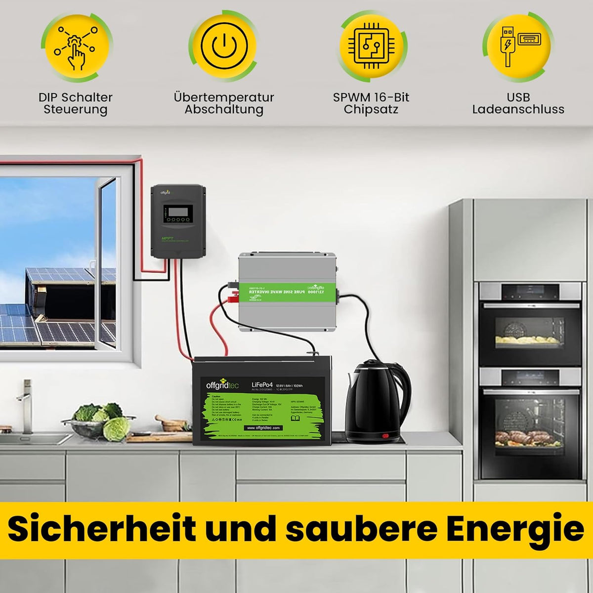 Offgridtec® PSI sinus spanningsomvormer 500W 1000W 12V naar 230V