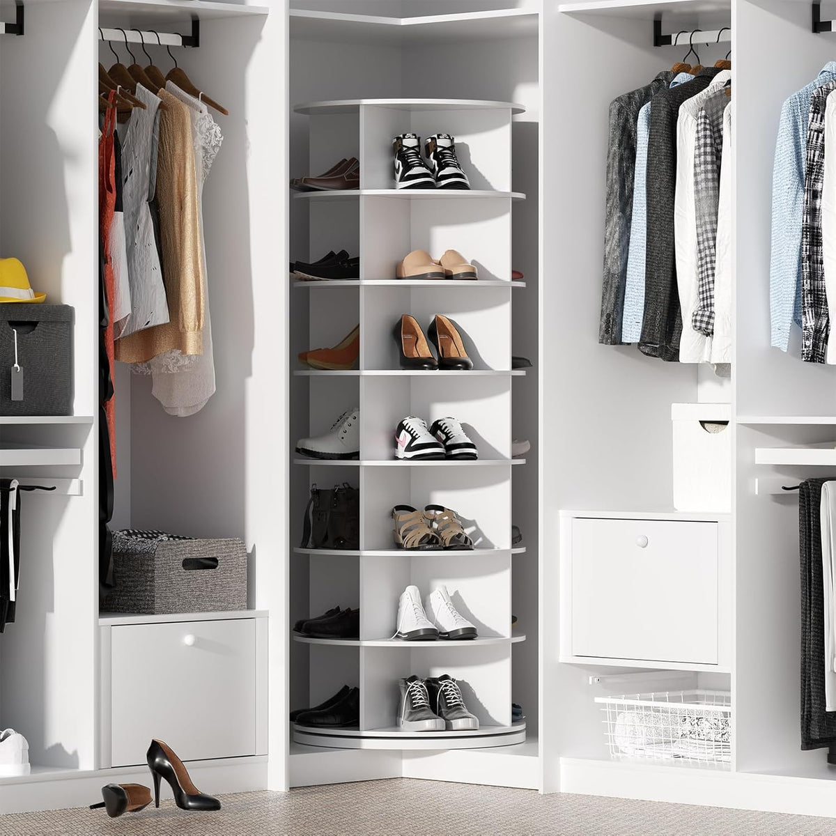360° Draaibare Schoenenkast Wit – Schoenenrek – Schoenen Organizer – Opbergkast – Schoenentoren – 7 Lagen – Tot 28 Paar