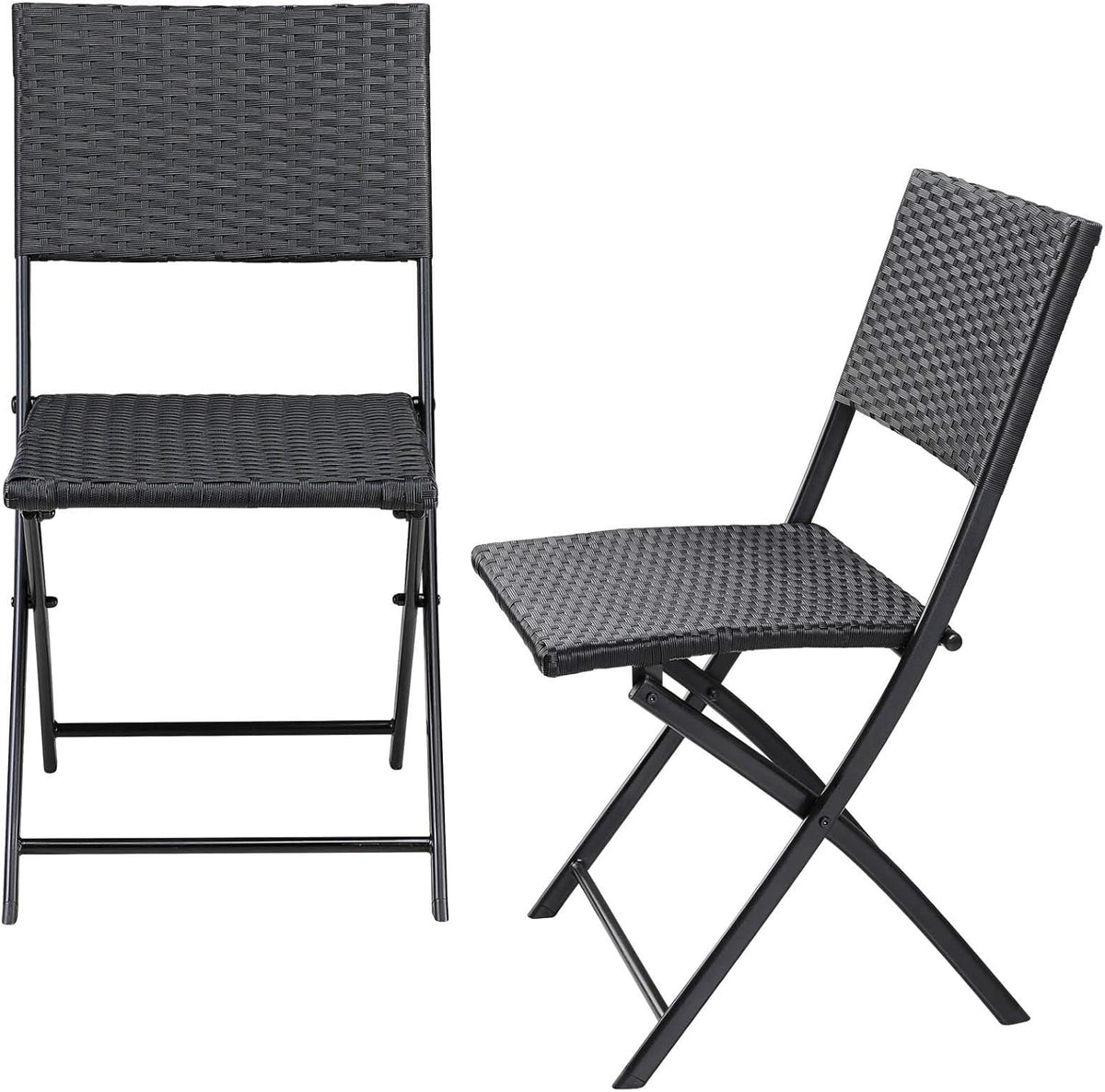 Casaria Polyrattan Set of 4 Folding Chairs Balcony Camping Foldable Weatherproof Balcony Chair Garden Chair Black - QUORE