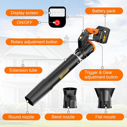 Accubladblazer, 2-in-1 bladblazer borstelloze met 2x6.0Ah accu's, Leaf Blower 3-versnellingen Max 800000RPM, luchthoeveelheid 850m³/h, verticale en horizontale modus bladblazer voor tuin, bladeren