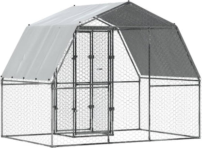 Gecheer Chicken Coop with Roof and Door, Galvanized Steel, Chicken Coop for Chicken House, Small Animals, Poultry Cage, Animal Transport Box