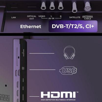 Dune HD Smart TV 55" (2026), QLED 4K UHD Quantum Dots, HDR10 HLG, Whale OS Android, 2+16, drievoudige tuner DVB-T/T2/S/S2/C + analoge tv, spraakassistent, AirPlay, Miracast (55, Inch)