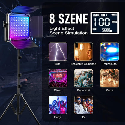 GVM RGB videolichtpaneel met softbox, 45 W led-fotografielamp met lichtstatief, app-bediening, 15000 lux/0,5 m, 3200 K-5600 K, studio-continu licht voor video-opnames, YouTube Streaming, CRI97+ 18