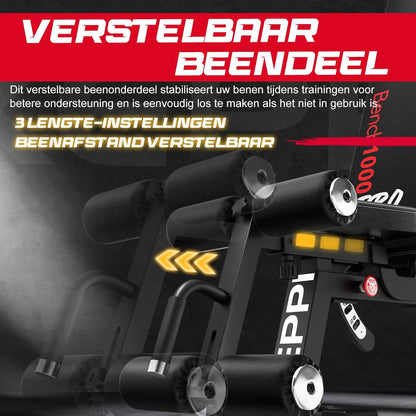 Keppi Verstelbare Halterbank, met 600 kg Capaciteit, Schuine & Platte Bank voor Thuisfitness, Multifunctionele Trainingsbank voor Bankdrukken, Krachttraining en Full-Body Workouts – Bench1000 Pro