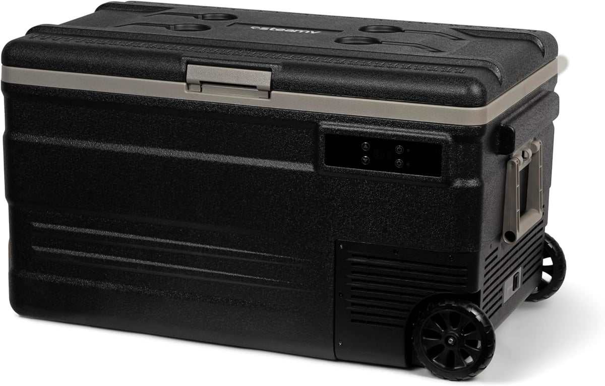Steamy-E Single Zone 75 Roller, Elektrische Compressor Koelbox op Wielen, 74 Liter, Zwart, 12V/230V, voor vriezen en koelen van -20 tot +20, ideaal voor op de camping