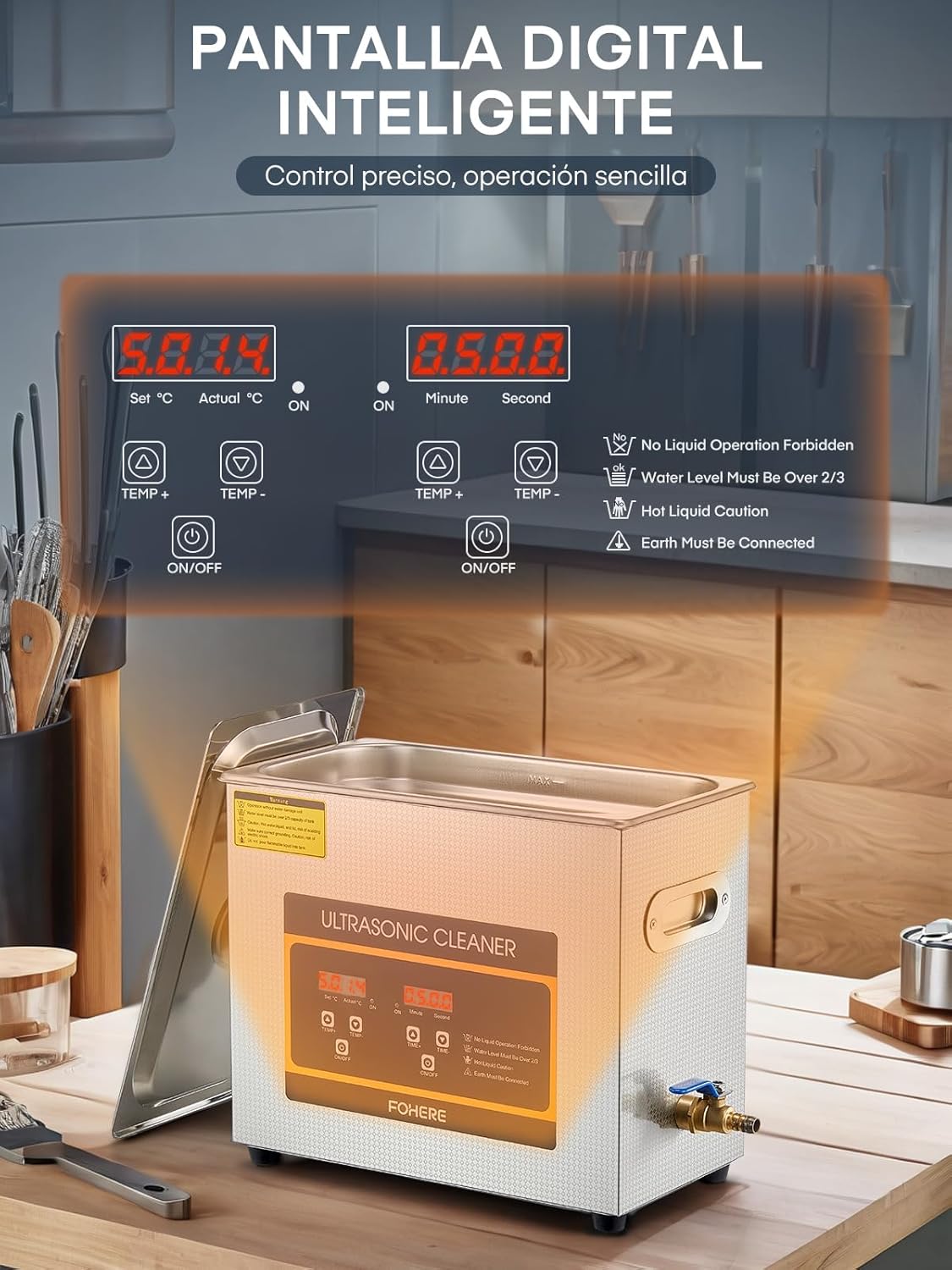 Ultrasone reiniger, 6,5 l, professioneel, digitaal, met verwarming en timer, ideaal voor sieraden, auto-onderdelen (ventielen/versnellingsbak), wapens en laboratoria