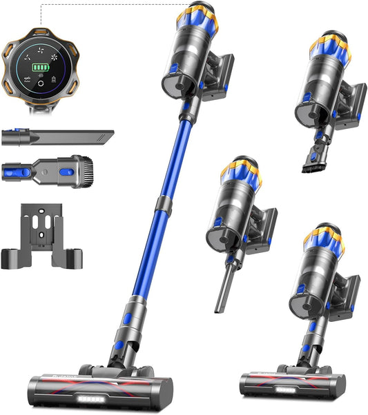 Stofzuiger Draadloos 45KPa/550W/65Min, Anti-Tangle Steelstofzuiger Draadloos met LED Display, 1.6L/8 Fasen Gefilterd, Oplaadbaar Aan De Wand, Voor Huisdieren/Vloeren/Carpets/Auto