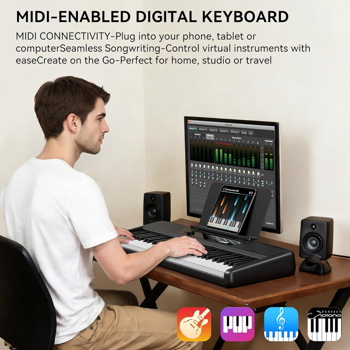 Elektrische Piano 61 Toetsen – Digitale Piano – Keyboard – Pianotoetsenbord – E-Piano – Zwart – Verlichte Toetsen – Bluetooth & Leerfuncties