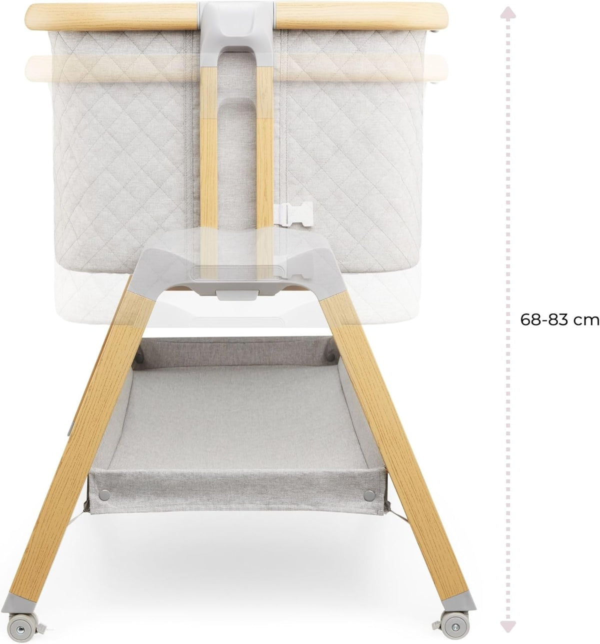 Moby-System, Dreemy 3-in-1 opklapbed, voor kinderen tot 9 kg, 7-traps hoogteverstelling, 4 transportwielen, afneembare zijwand, plank onder het bed