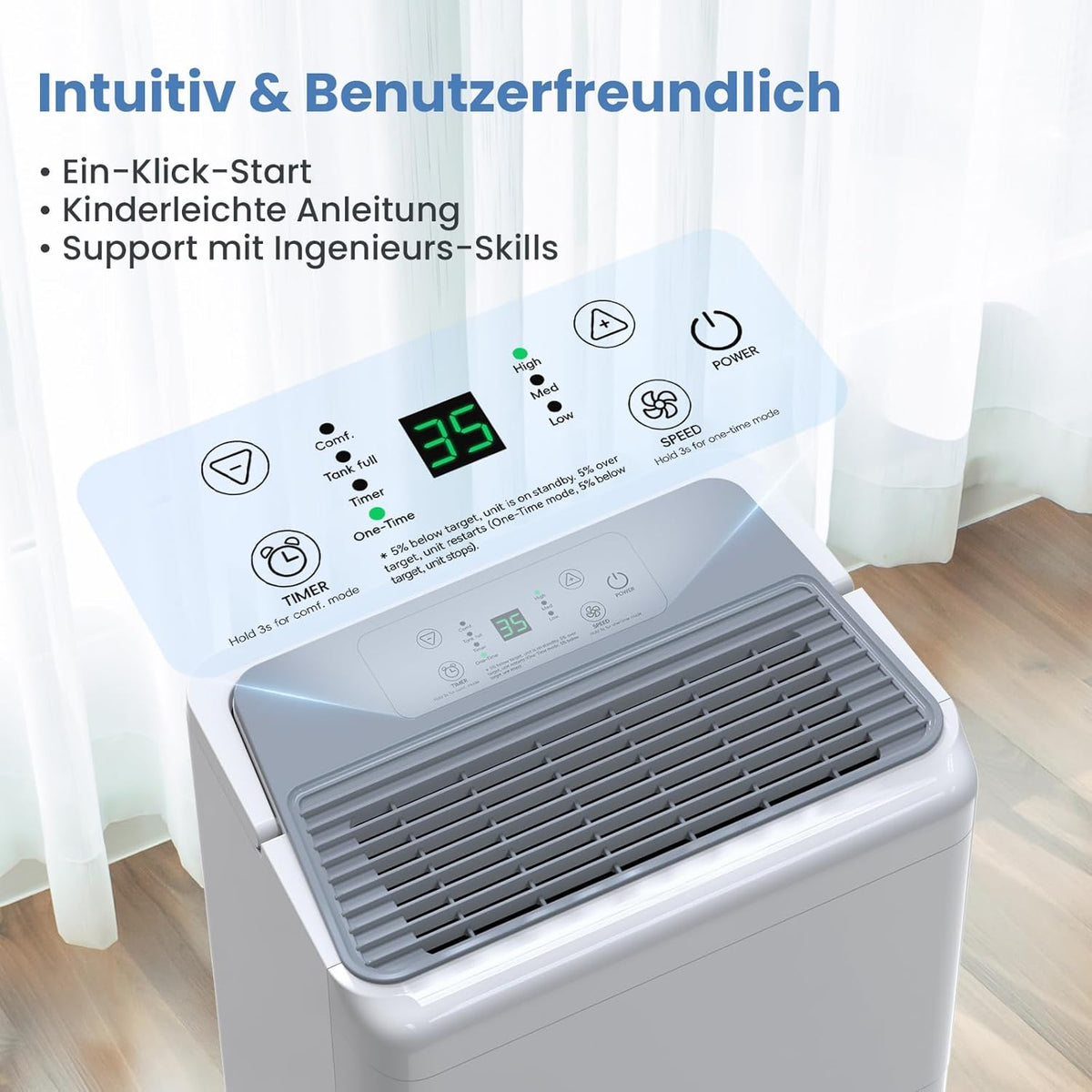 Newentor 20 l luchtontvochtiger, elektrische kelder, 39 dB, ontvochtiger, elektrische kelder met afvoerslang 1,5 m, kamerontvochtiger, elektrisch 50 m2/150 m3, 10 J. gaar., filter, timer